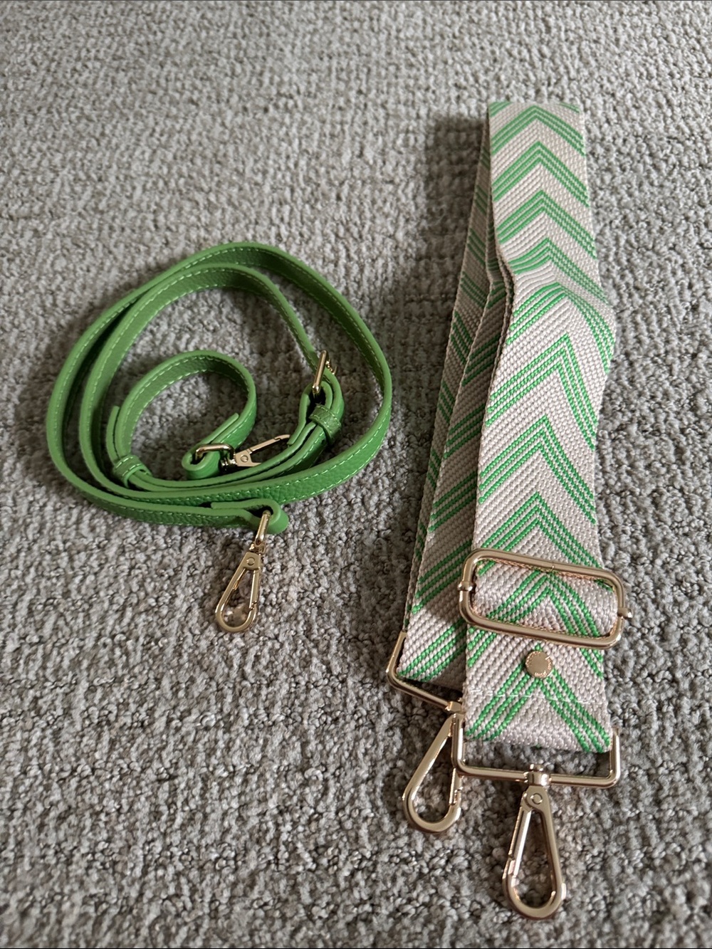 Pom Pom London Adjustable Green Chevron Canvas Bag Strap with Gold Hardware